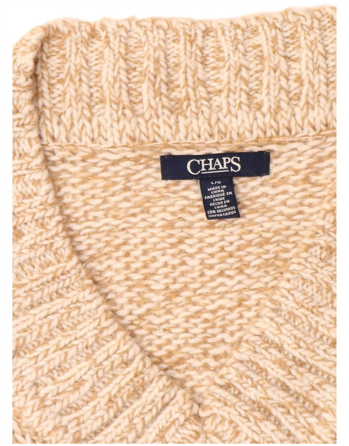 CHAPS Suéter con cuello en V para mujer UK 40 Grande Acrílico moteado beige