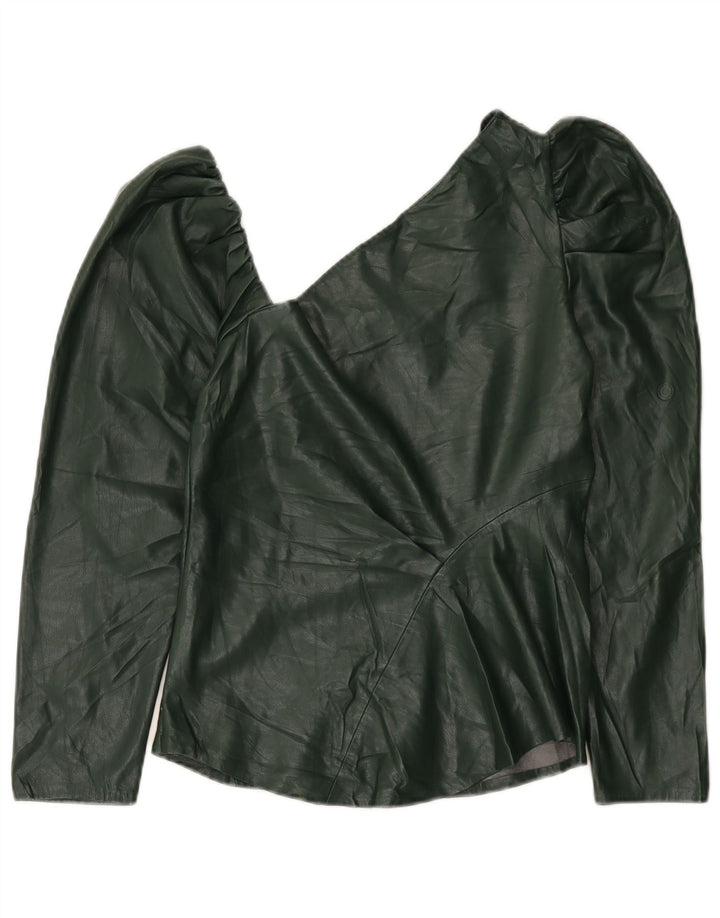 Zara Top De Un Hombro De Piel Sintética Para Mujer UK 42 Poliuretano Verde Medio