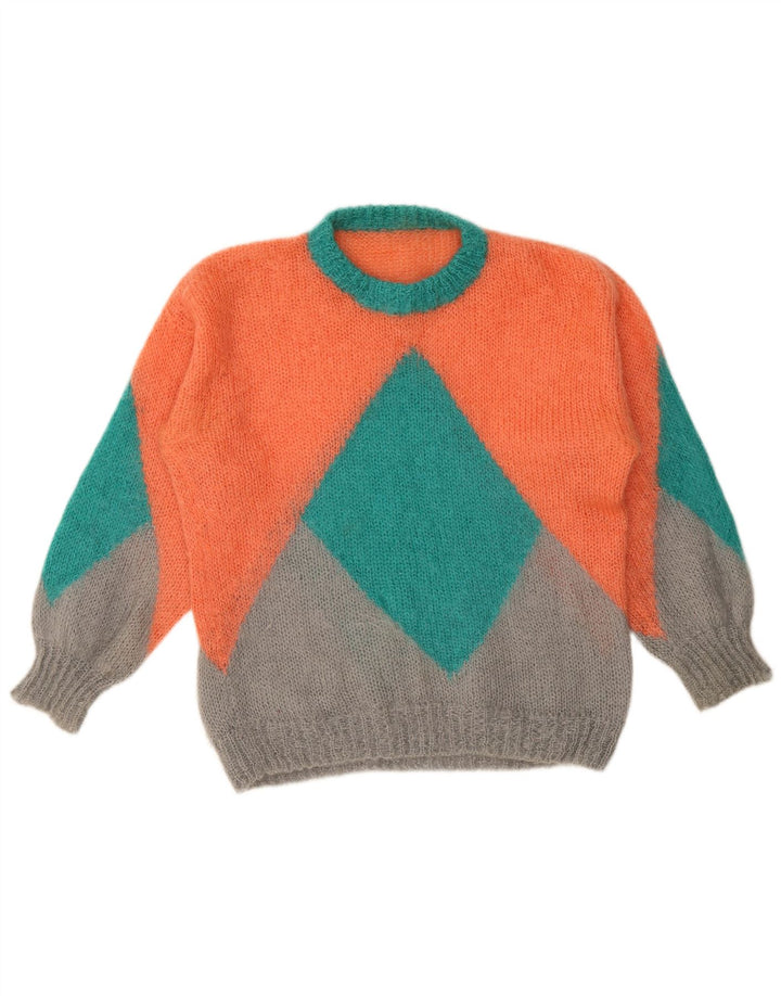 Vintage mujer cuello redondo jersey suéter XL multicolor geométrico