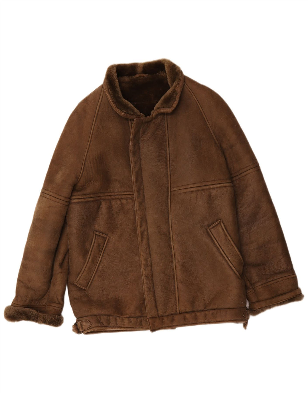 Vintage hombres shearling chaqueta IT 50 marrón grande