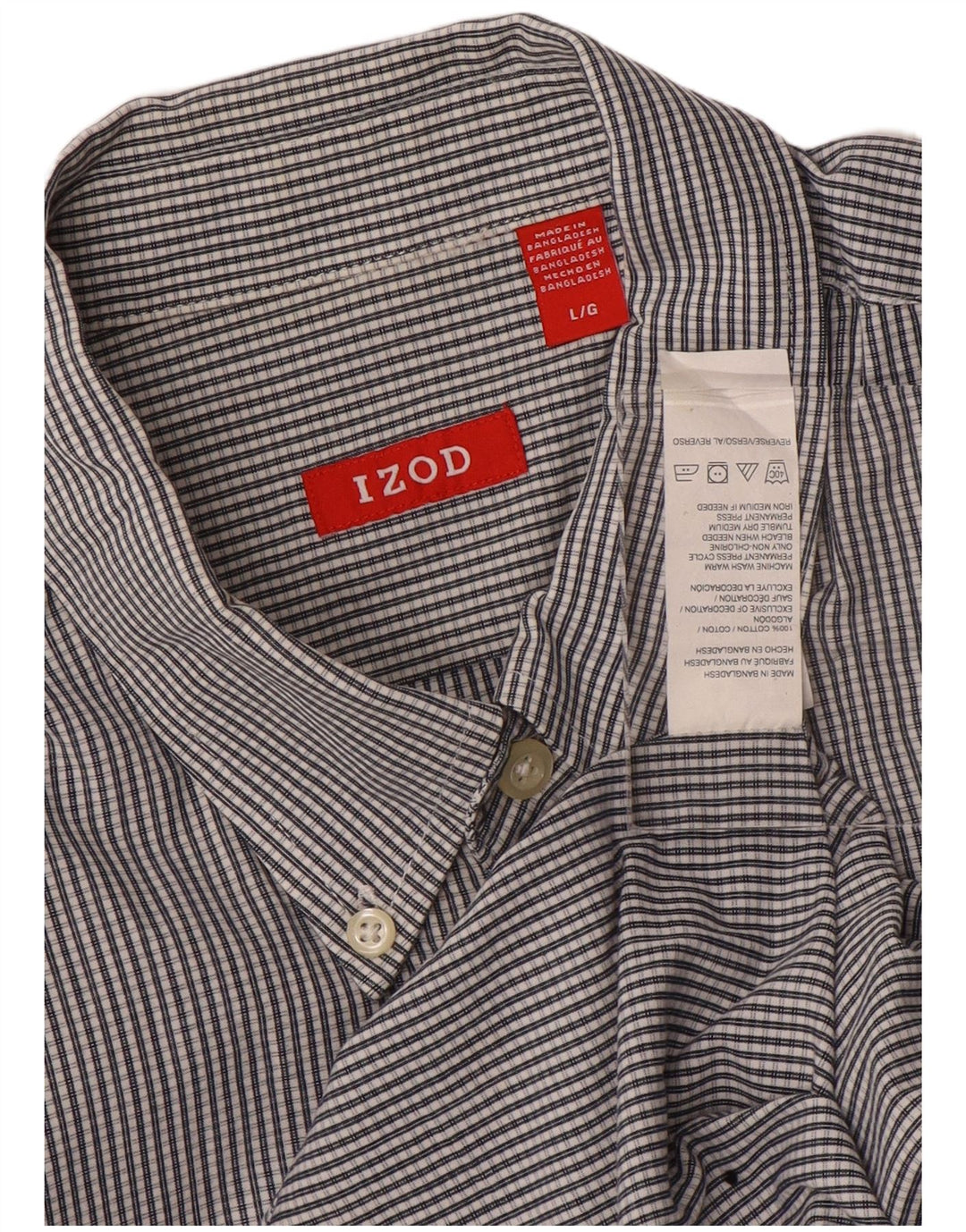 IZOD Camisa para hombre grande de algodón a cuadros gris