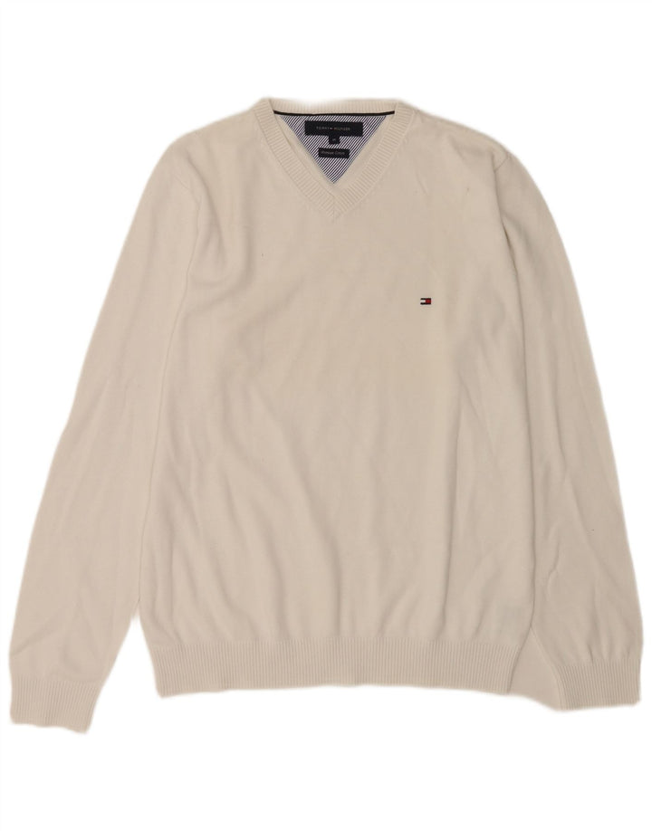 Tommy Hilfiger Jersey con Cuello en V para Hombre de algodón Blanco Mediano