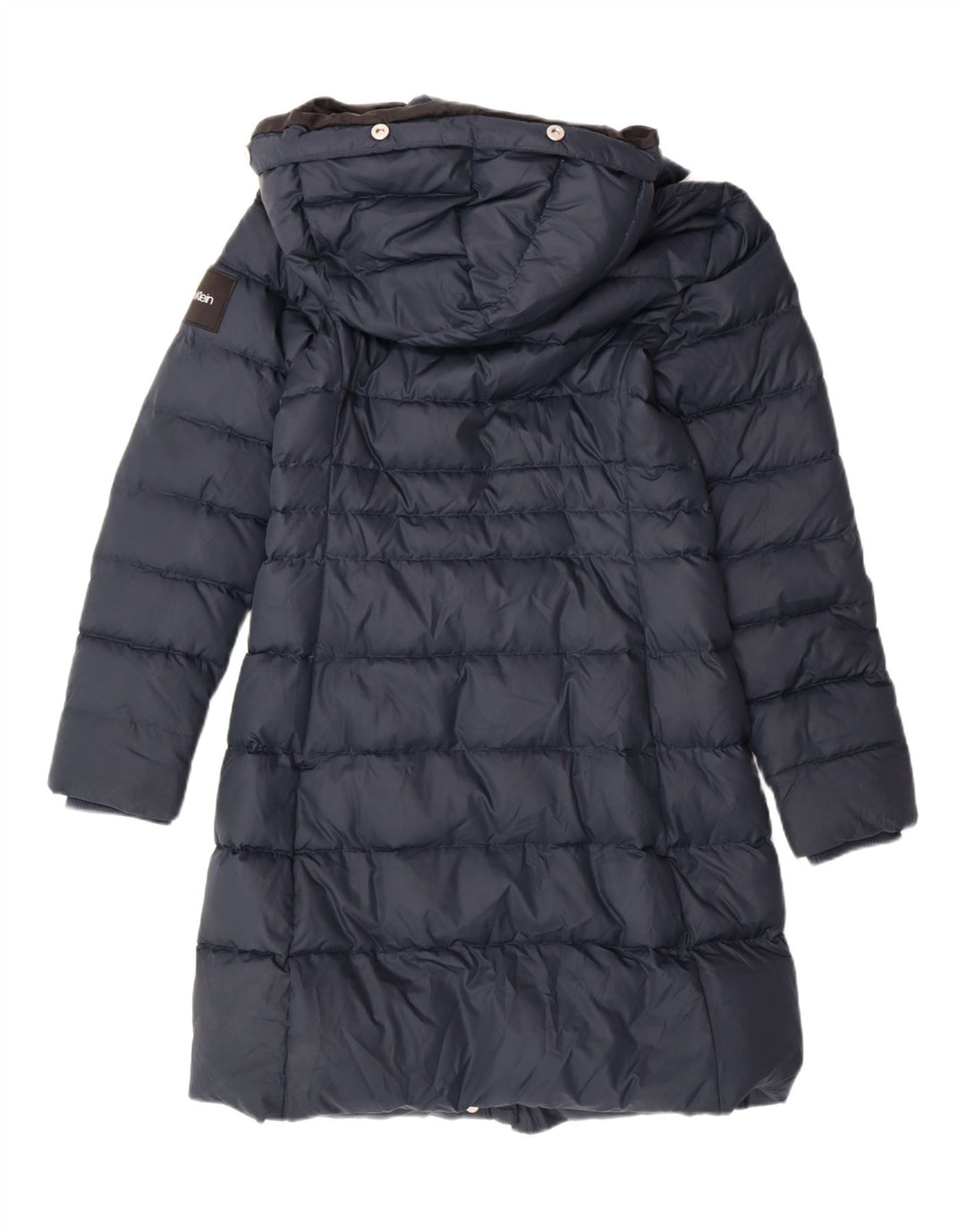 CALVIN KLEIN Womens Hooded Padded Coat UK 10 Small Navy Blue Polyester Vintage Calvin Klein and Second-Hand Calvin Klein from Messina Hembry 