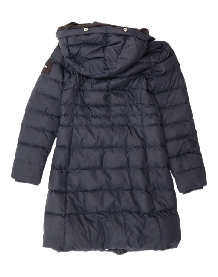 CALVIN KLEIN Womens Hooded Padded Coat UK 10 Small Navy Blue Polyester Vintage Calvin Klein and Second-Hand Calvin Klein from Messina Hembry 