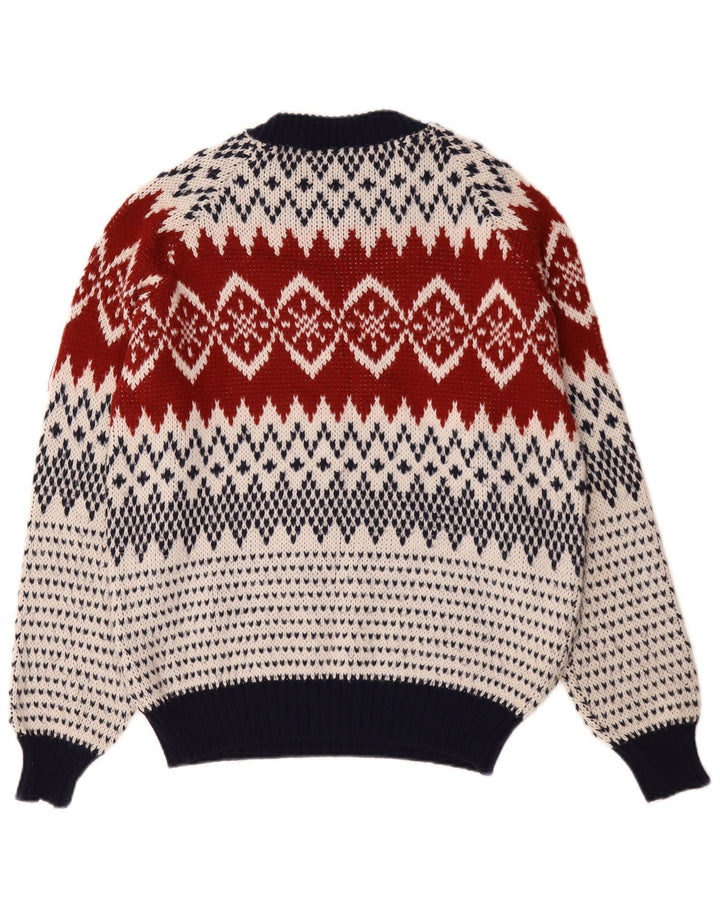 Vintage hombres cuello redondo jersey suéter grande multicolor Fair Isle