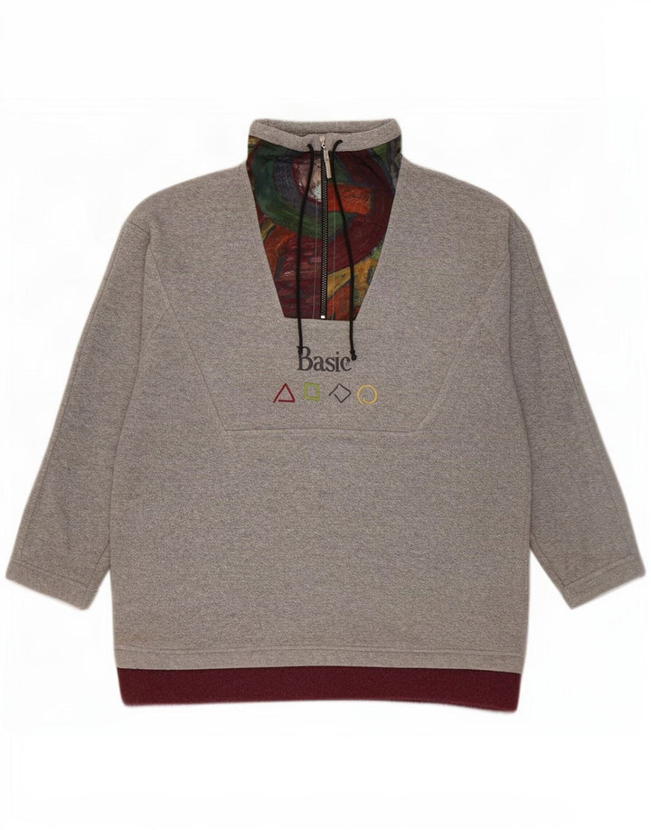 Jersey básico de forro polar con cuello y cremallera para hombre Poliéster geométrico gris grande