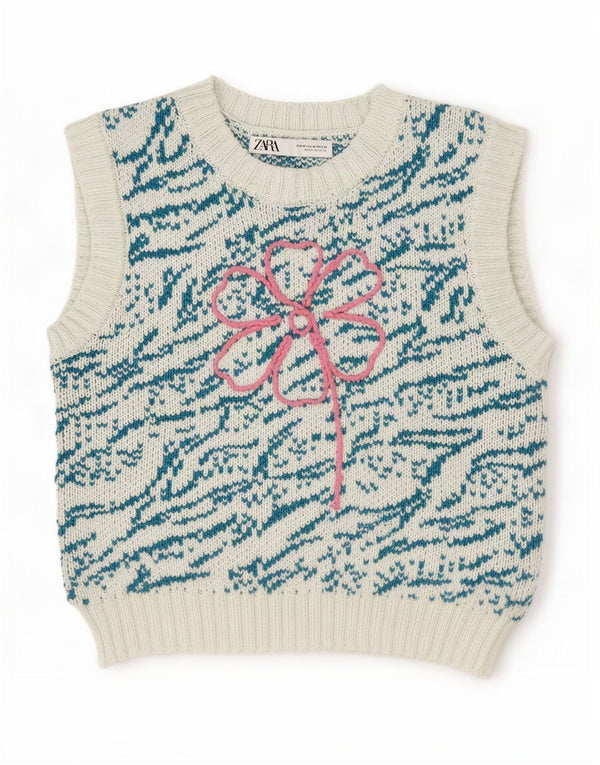Zara Camiseta sin mangas con estampado gráfico para mujer UK 40 Algodón floral azul medio