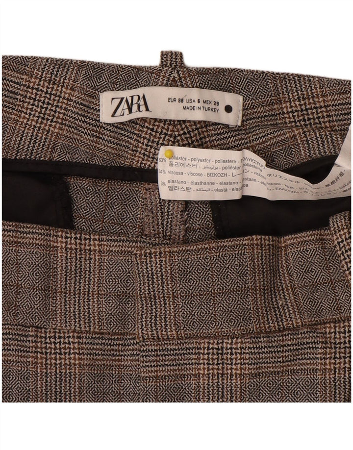 Zara Pantalón chino ajustado para mujer EU 38 Small W28 L27 Poliéster a cuadros gris