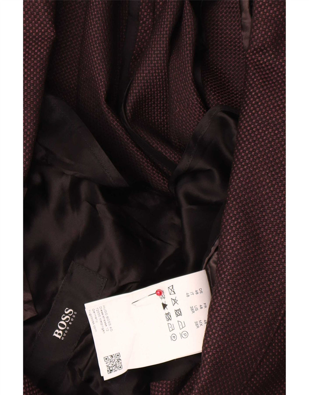 Hugo Boss Chaqueta tipo blazer de 2 botones para hombre EU 48 Lana mediana burdeos