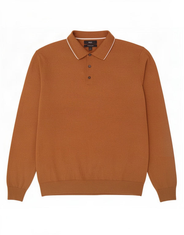 Marks & Spencer - Jersey con cuello tipo polo para hombre, talla grande, algodón marrón