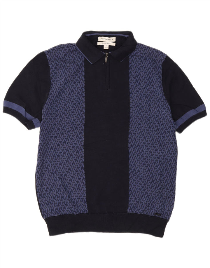 Marks & Spencer Suéter tipo jersey con cuello tipo polo para hombre, tamaño mediano, azul marino