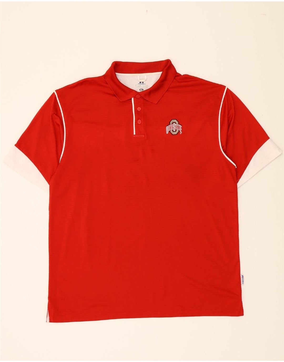 RUSSELL ATHLETIC Mens Polo Shirt XL Red Colourblock Polyester Vintage Russell Athletic and Second-Hand Russell Athletic from Messina Hembry 