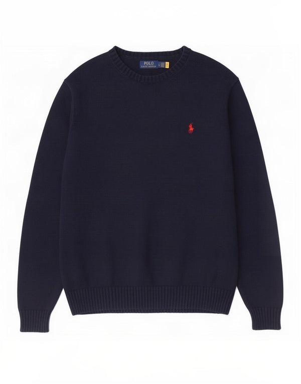 Polo Ralph Lauren Mens Boat Neck Jumper Sweater Large Navy Blue Cotton