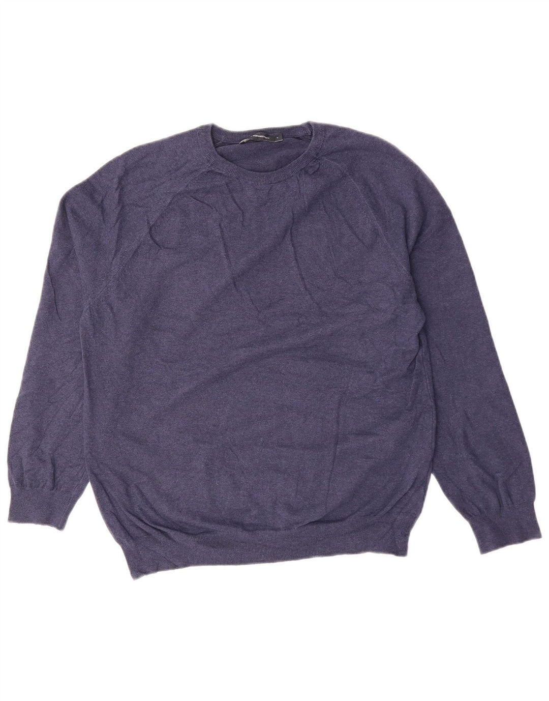 FRENCH CONNECTION Suéter tipo jersey con cuello redondo para hombre, tamaño grande, algodón azul marino