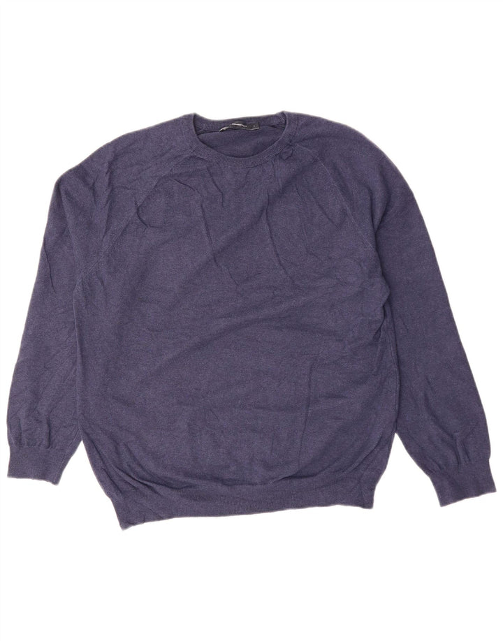 FRENCH CONNECTION Suéter tipo jersey con cuello redondo para hombre, tamaño grande, algodón azul marino