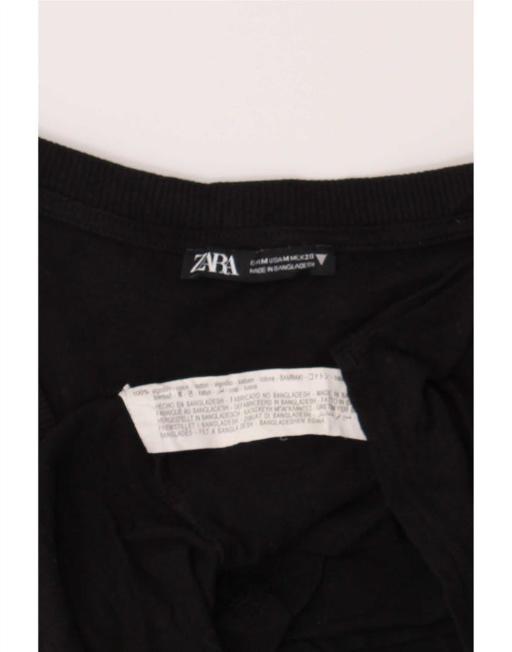 Zara Mujer Camiseta Top UK 44 Mediano Negro Algodón