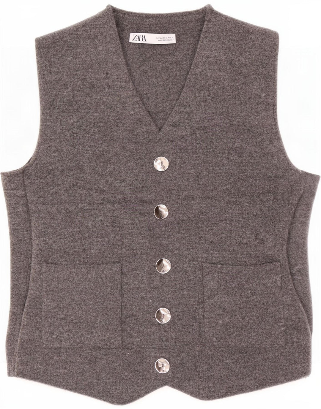 Zara Mujer Chaleco De Punto UK 42 Poliéster Gris Medio