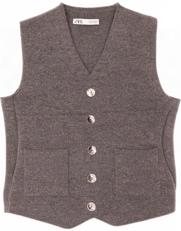 Zara Mujer Chaleco De Punto UK 42 Poliéster Gris Medio