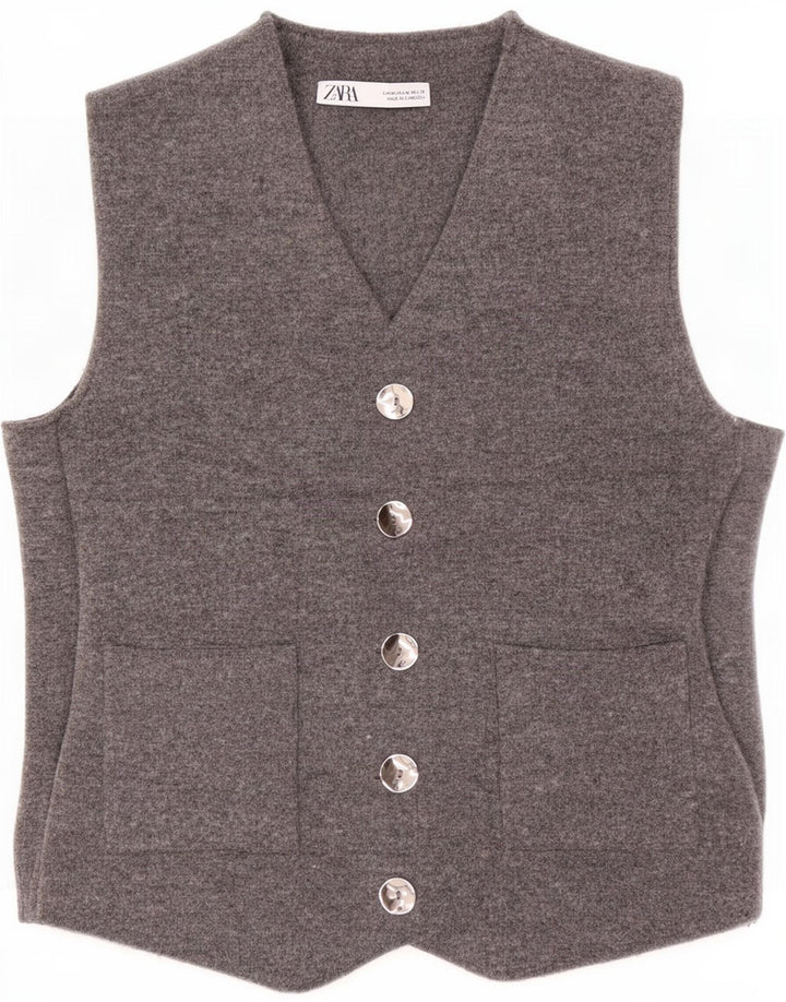 Zara Mujer Chaleco De Punto UK 42 Poliéster Gris Medio