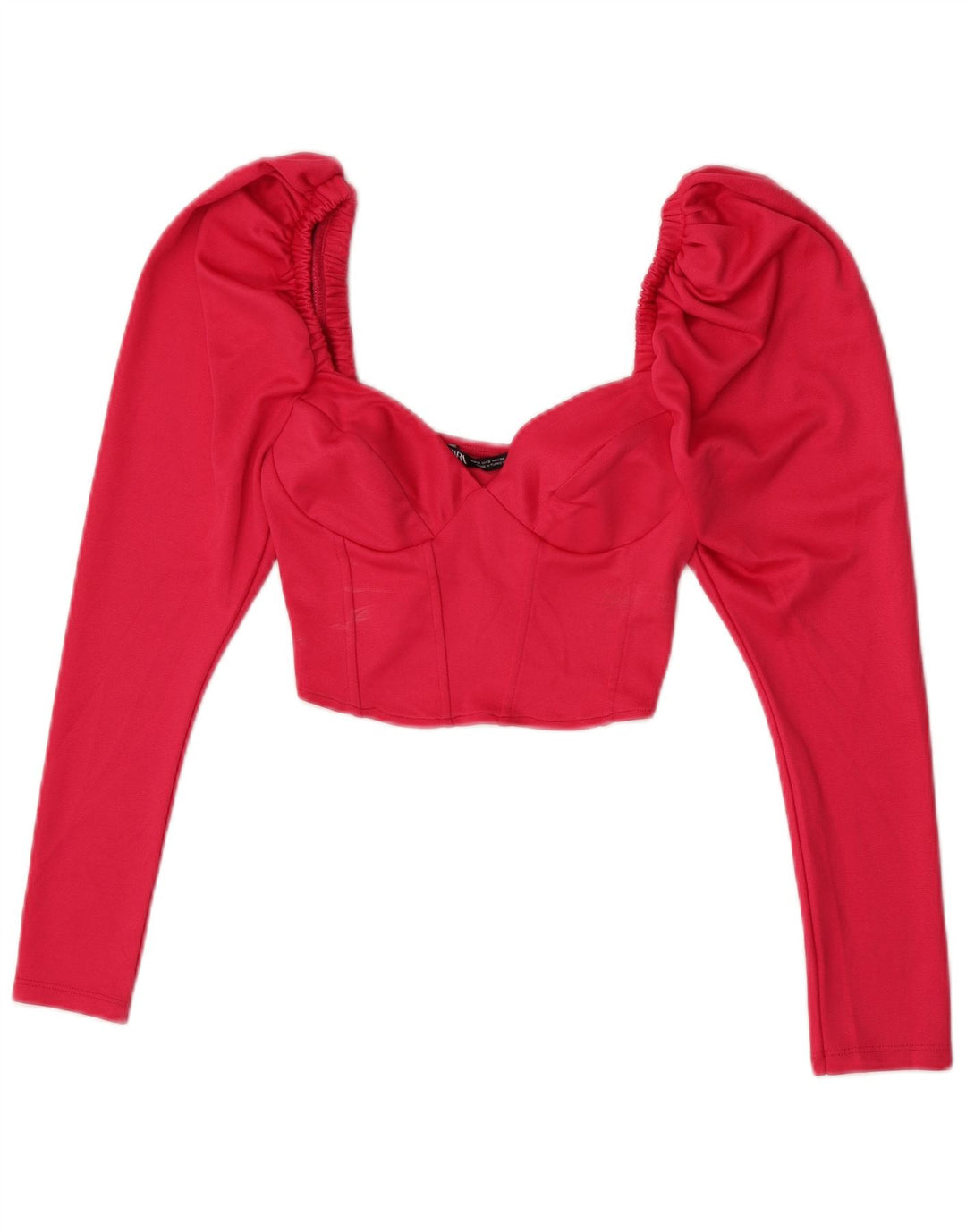 Zara Mujer Top Corto De Manga Larga UK 8 Small Rosa
