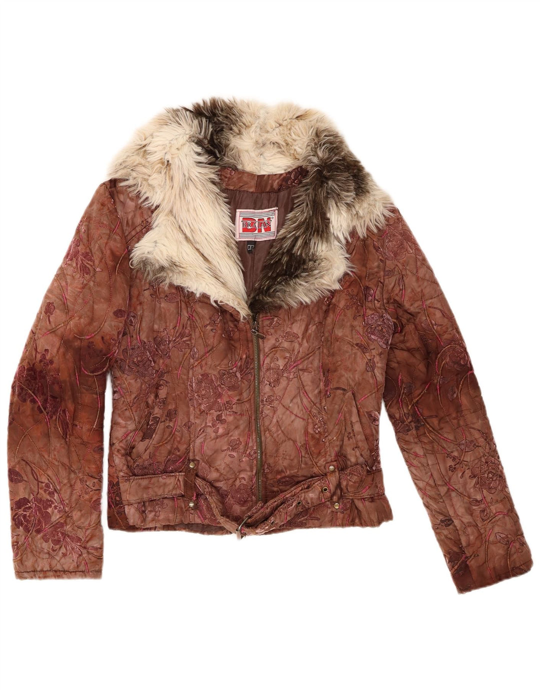 Vintage mujer chaqueta acolchada Reino Unido 10 pequeño marrón floral
