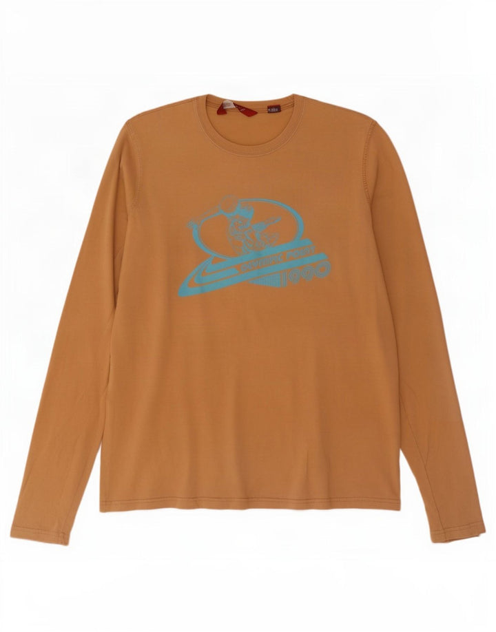 Zara Hombre Top Gráfico Manga Larga XL Algodón Beige
