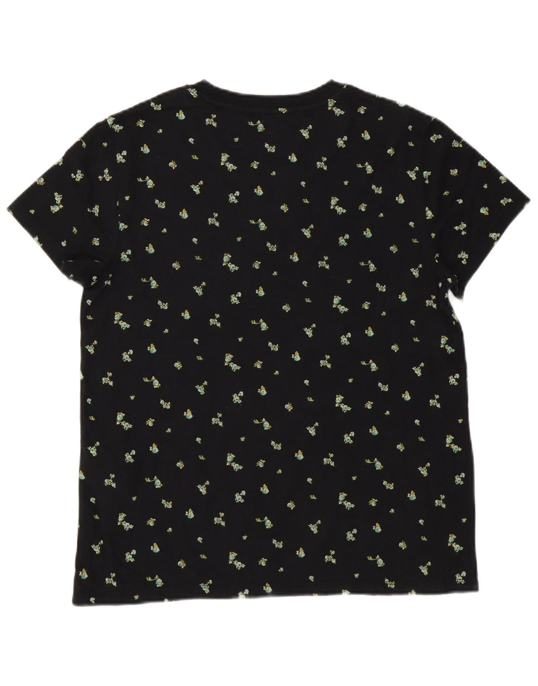 LEVI'S Camiseta gráfica para mujer Top UK 10 Small Black Floral Cotton Flower