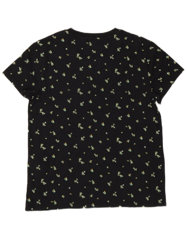 LEVI'S Camiseta gráfica para mujer Top UK 10 Small Black Floral Cotton Flower
