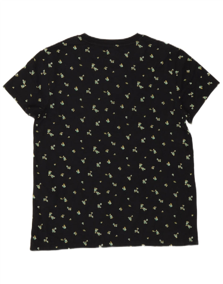LEVI'S Camiseta gráfica para mujer Top UK 10 Small Black Floral Cotton Flower