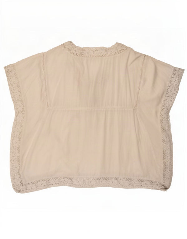 Benetton Blusa De Playa Mujer UK 44 Mediano Blanco Floral Algodón