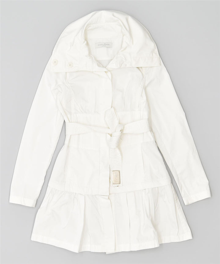 GUESS Gabardina para mujer UK 8 Small Poliéster blanco