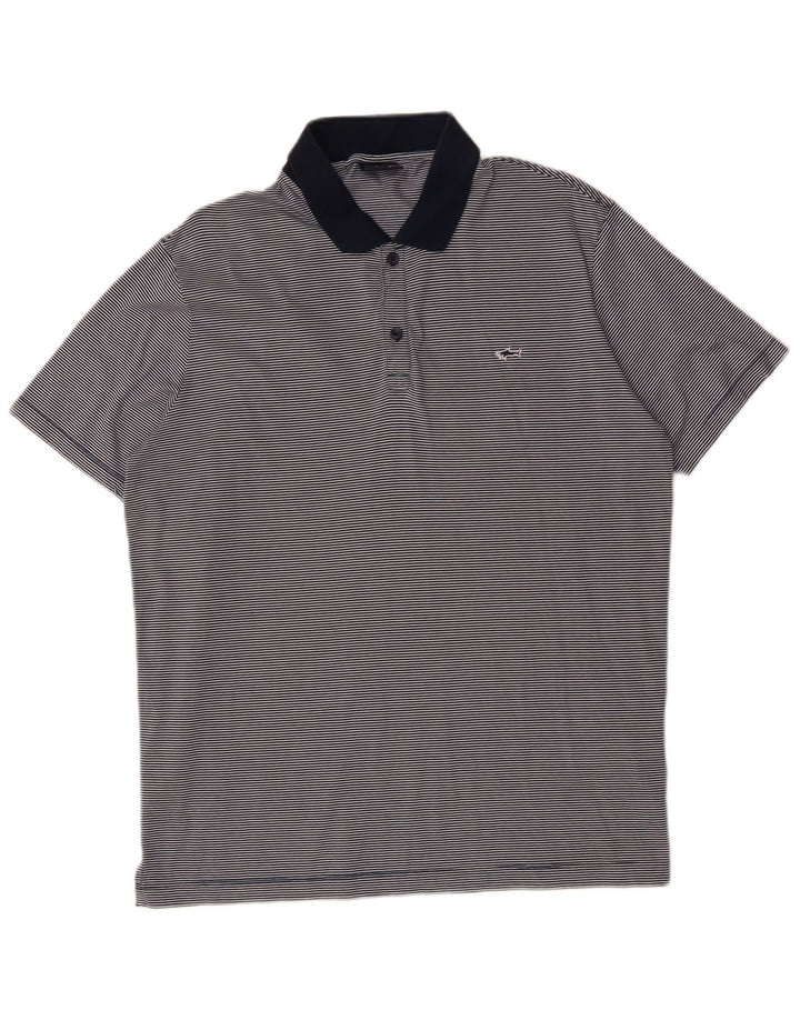 PAUL & SHARK Polo para hombre grande de algodón a rayas azul marino