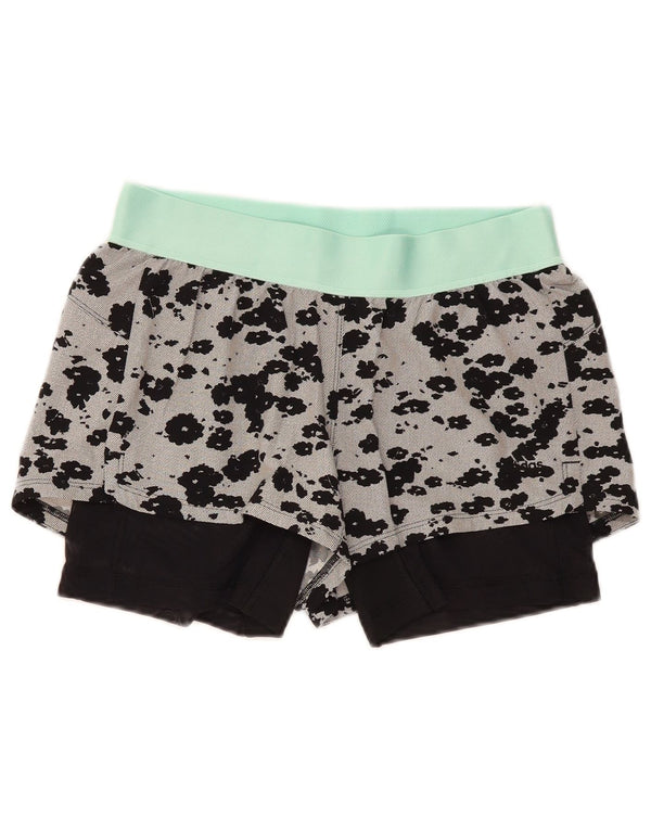 Adidas Mujer Climalite Sport Shorts UK 8/10 Pequeño Gris Animal Print