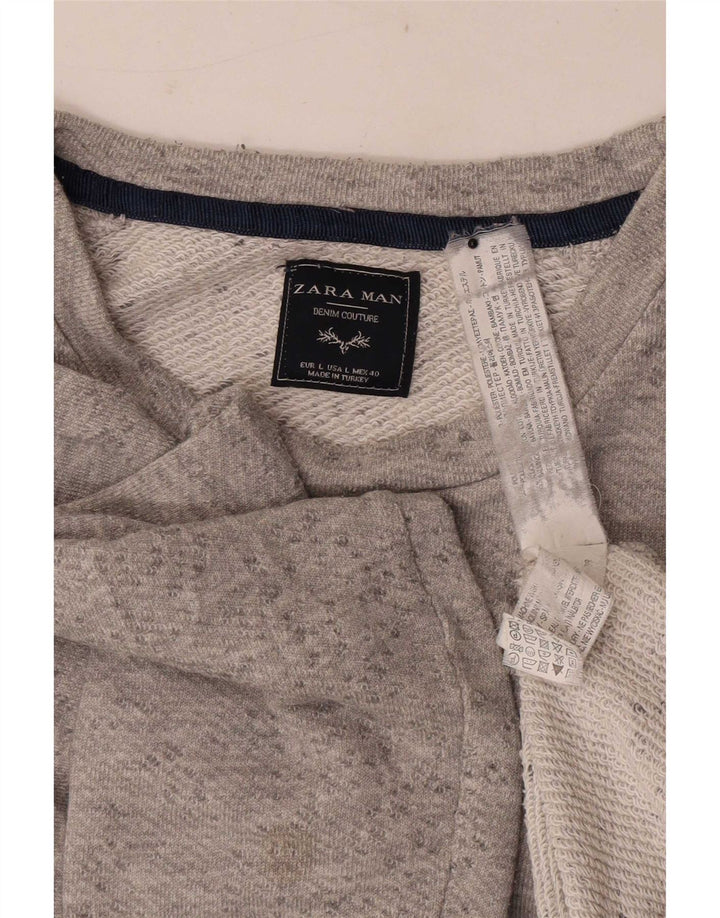 Zara Hombre Sudadera Jumper Large Gris Moteado Poliéster