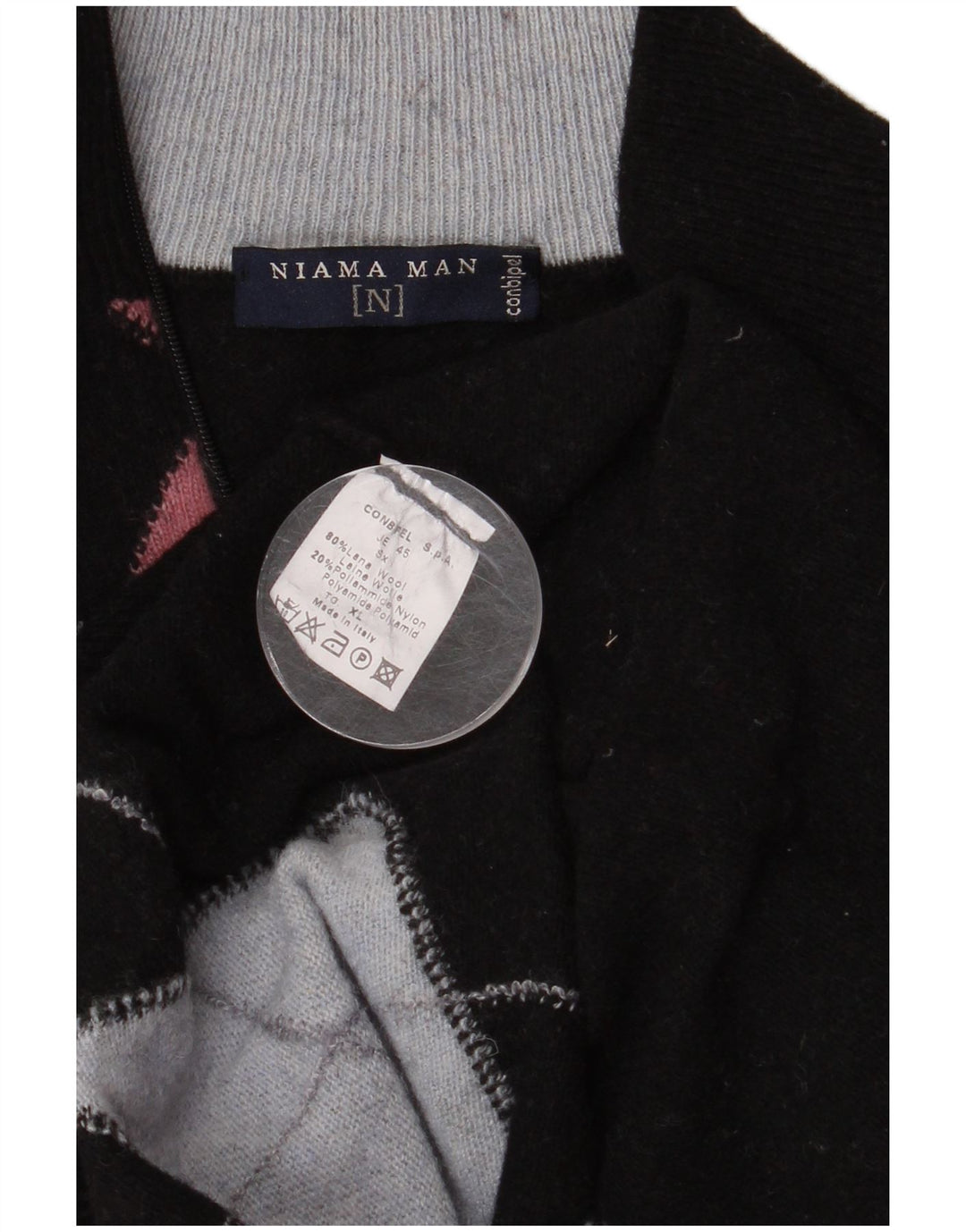 Conbipel Hombre Niama Zip Neck Jumper Sweater XL Black Argyle/Diamond Wool