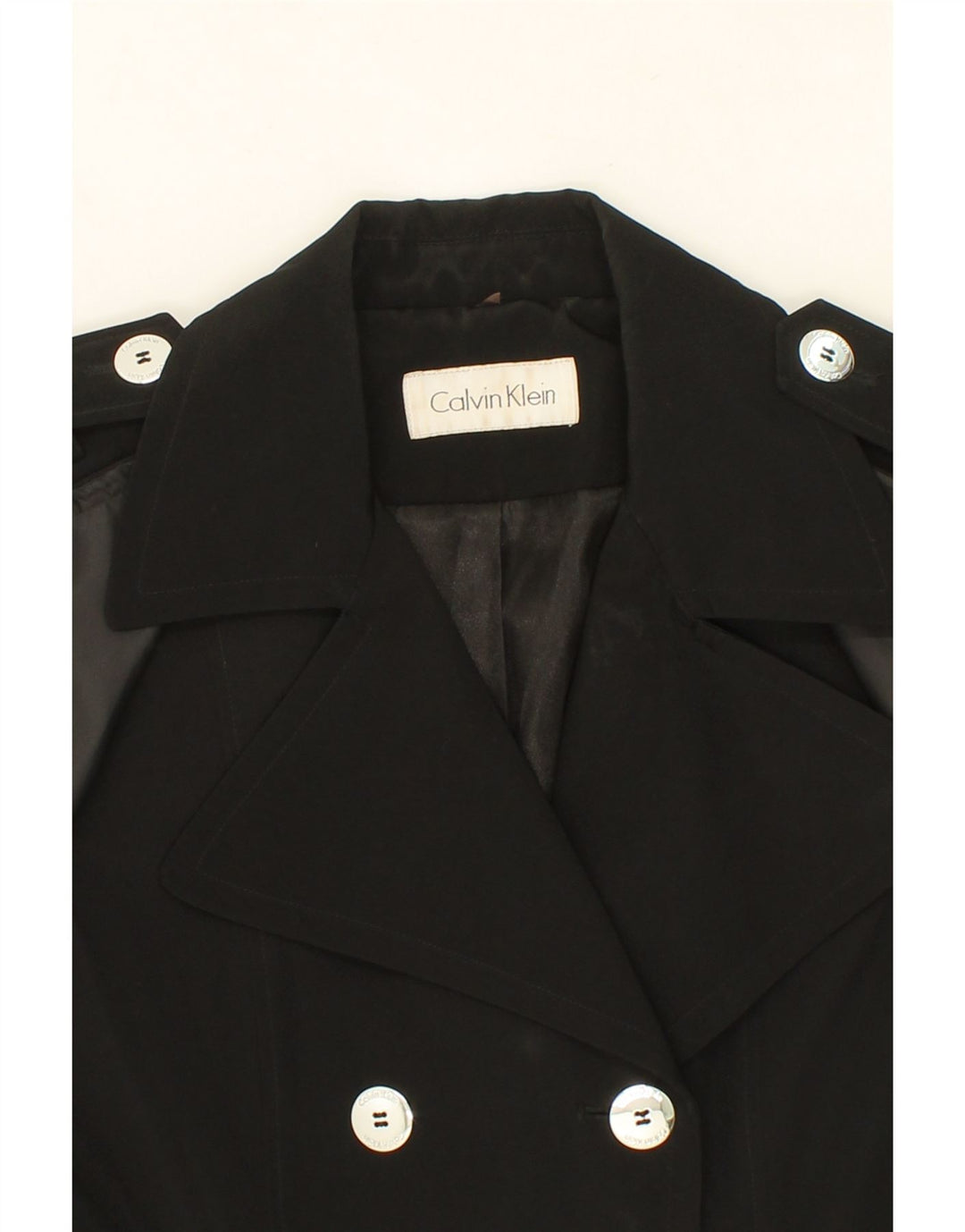 CALVIN KLEIN Womens Military Double Breasted Coat UK 14 Medium Black Vintage Calvin Klein and Second-Hand Calvin Klein from Messina Hembry 