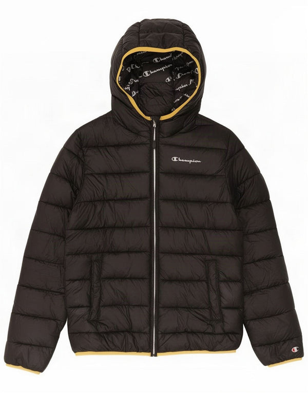 Chaqueta acolchada con capucha Champion para niños de 11 a 12 años, grande, poliéster negro