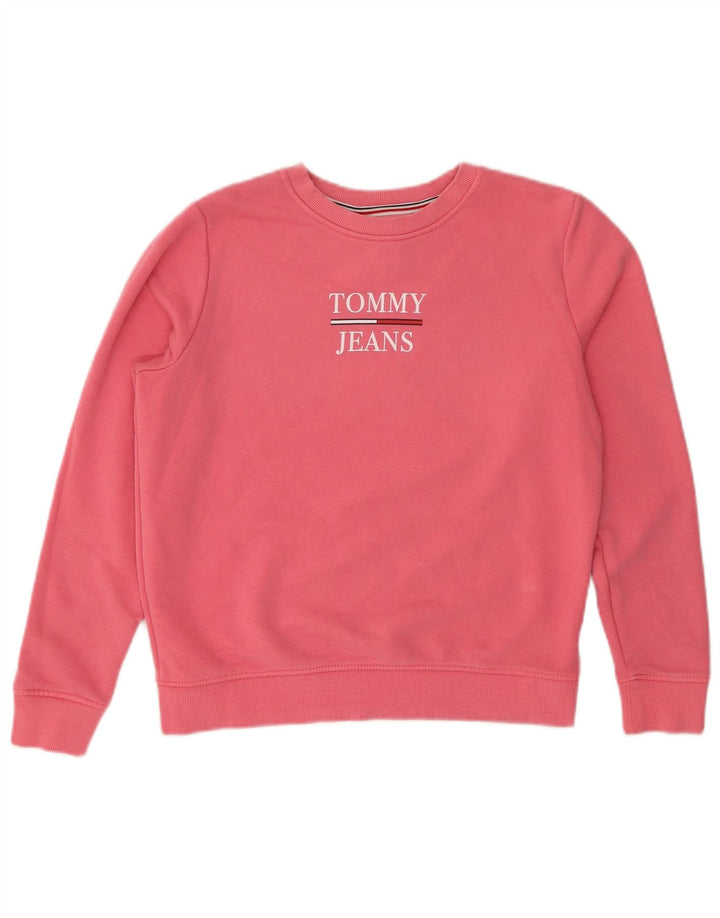 TOMMY HILFIGER Womens Oversized Graphic Sweatshirt Jumper UK 10 Small Pink