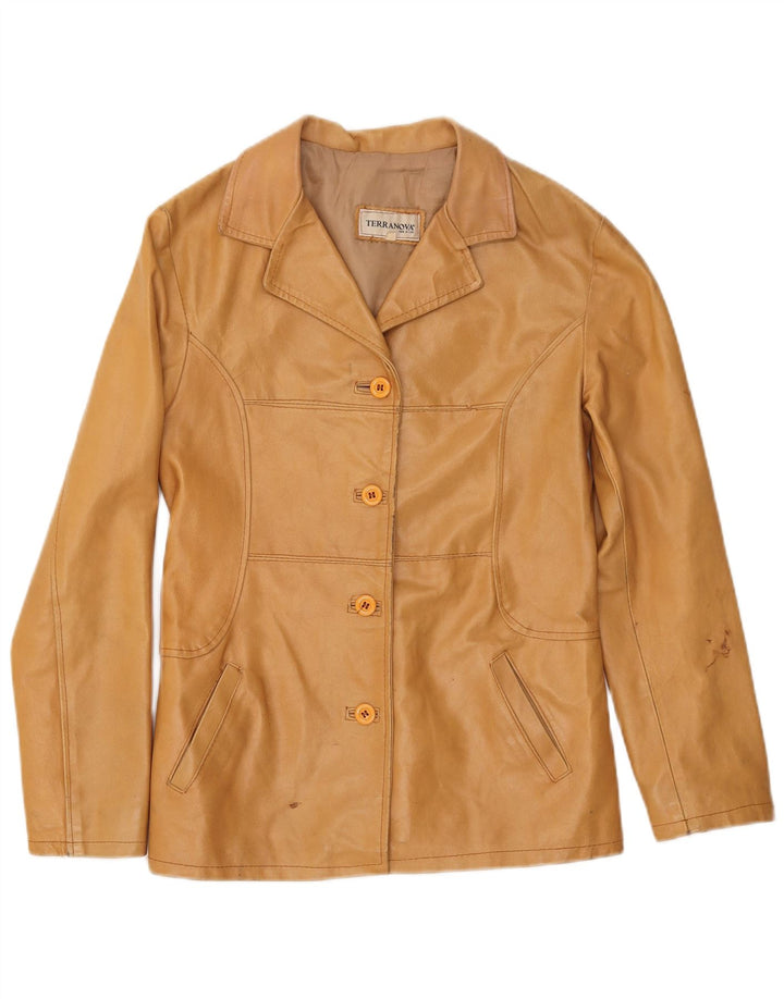 Terranova Chaqueta Blazer de Cuero con 4 Botones para Mujer UK 10 Small Beige