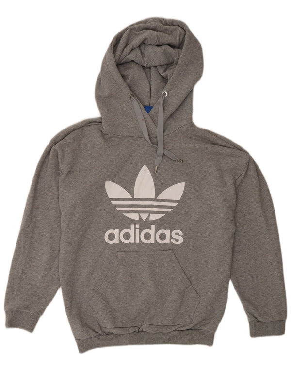 Adidas - Jersey con capucha para mujer, diseño gráfico de gran tamaño, Reino Unido 6 XS, algodón moteado gris