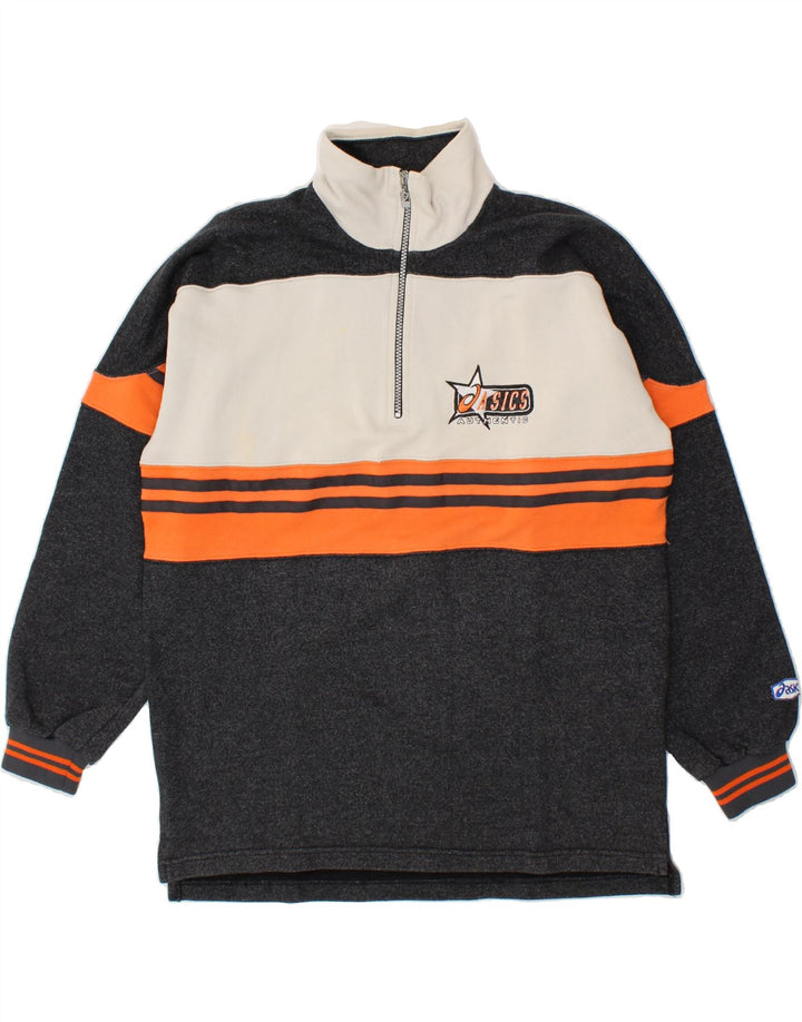 ASICS Hombre Zip Neck Sudadera Jumper Large Negro Colorblock Algodón