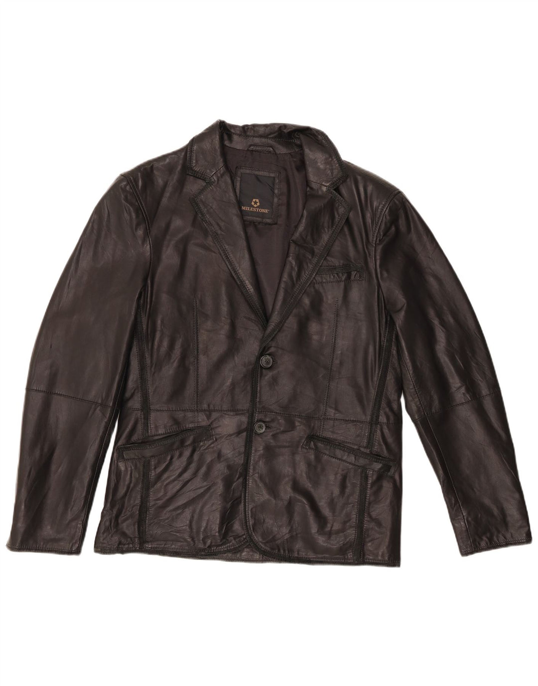 Milestone Chaqueta de cuero para hombre IT 48 Cuero negro mediano