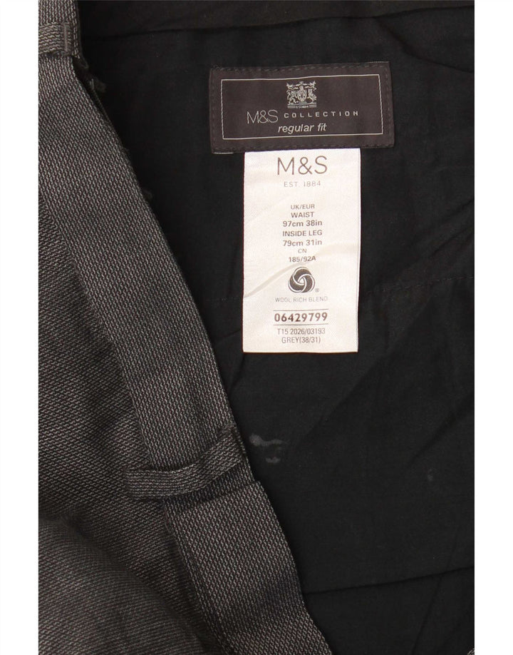 Marks & Spencer Pantalón de traje de corte regular para hombre W38 L31 Lana gris