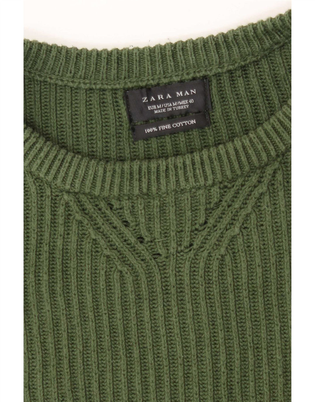 Zara Hombre Jersey Cuello Redondo Jersey Algodón Verde Medio