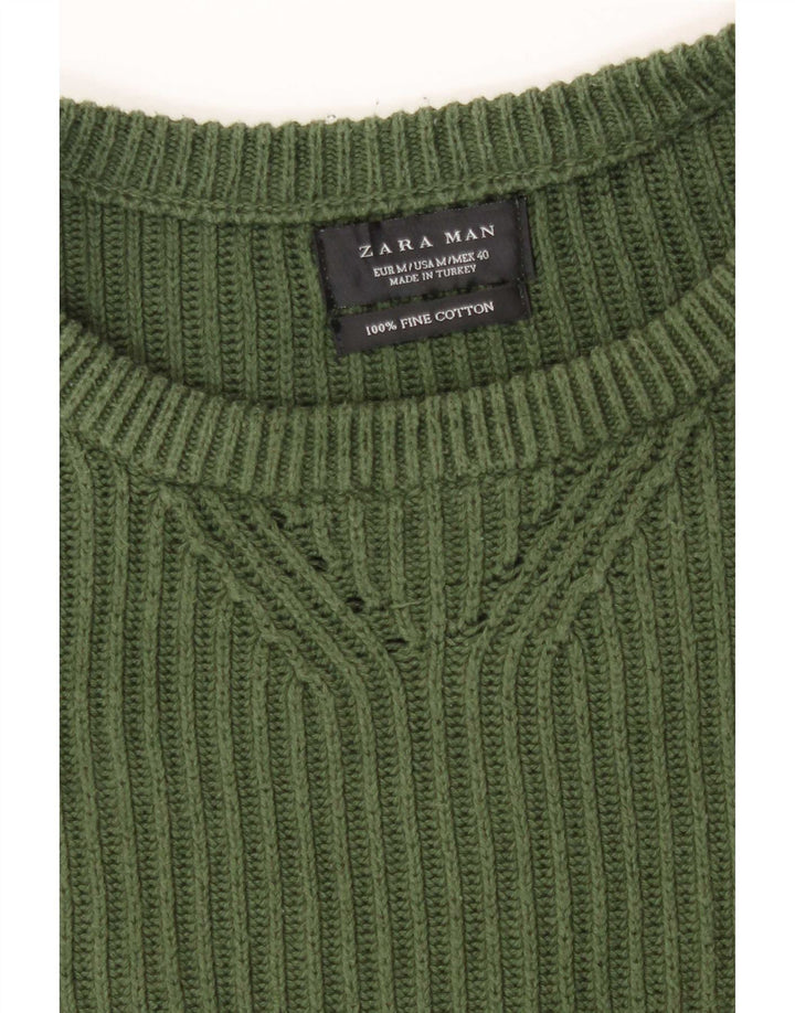 Zara Hombre Jersey Cuello Redondo Jersey Algodón Verde Medio