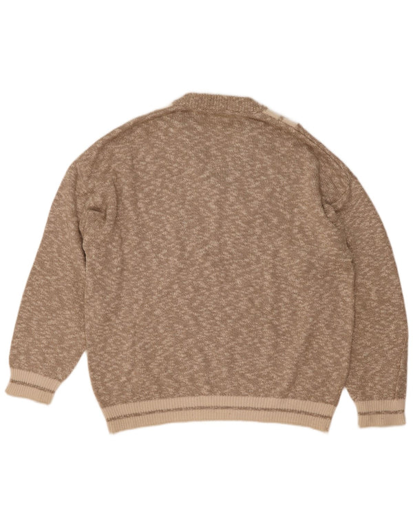 Vintage hombres V-cuello jumper suéter XL gris moteado algodón