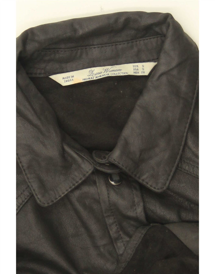 Zara Mujer Camisa De Cuero UK 10 Small Negro