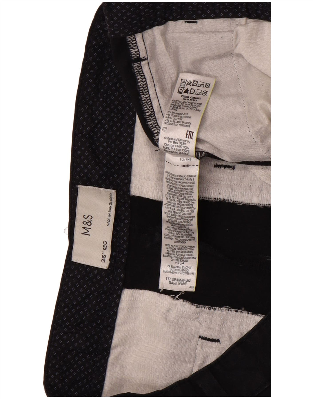 Marks & Spencer Pantalones cortos chinos para hombre W36 Grande Algodón azul marino