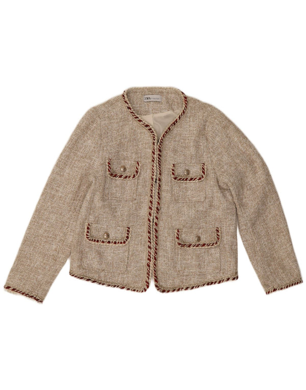 Zara Mujer Crop Blazer Chaqueta EU 44 XL Beige