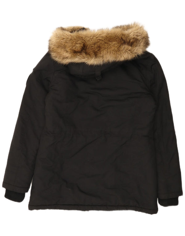 Superdry Parka con capucha para mujer, talla 44, nailon negro grande